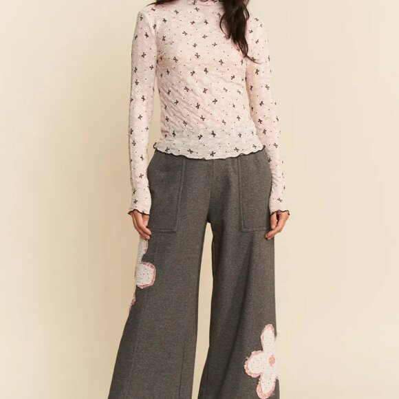 Davi‎ & Dani Ribbon Bow Lace Hem Long Sleeve Mesh Layering Top - Picture 7 of 11